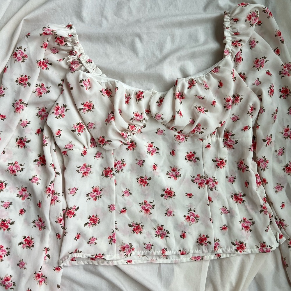 Vintage Style Floral Pink Pattern Rose Over the Shoulder Top